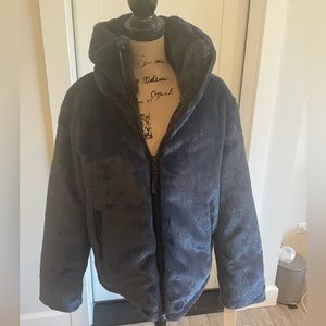 S13 navy fake fur puffer coat
